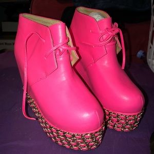 Jeffrey Campbell hot pink wedge booties! Super fun